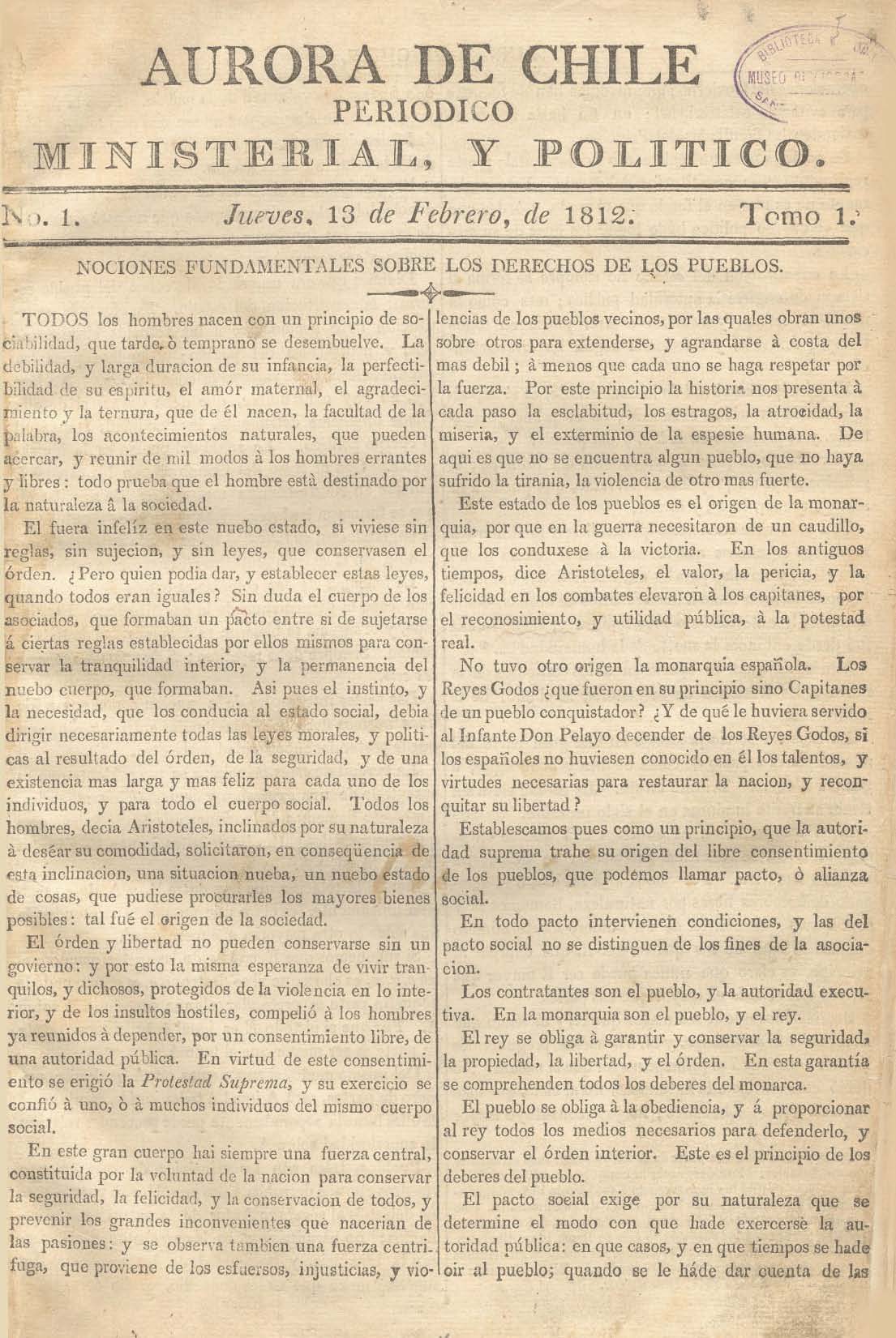 							Ver Núm. 9 (1812): Tomo I. Jueves 9 de Abril
						